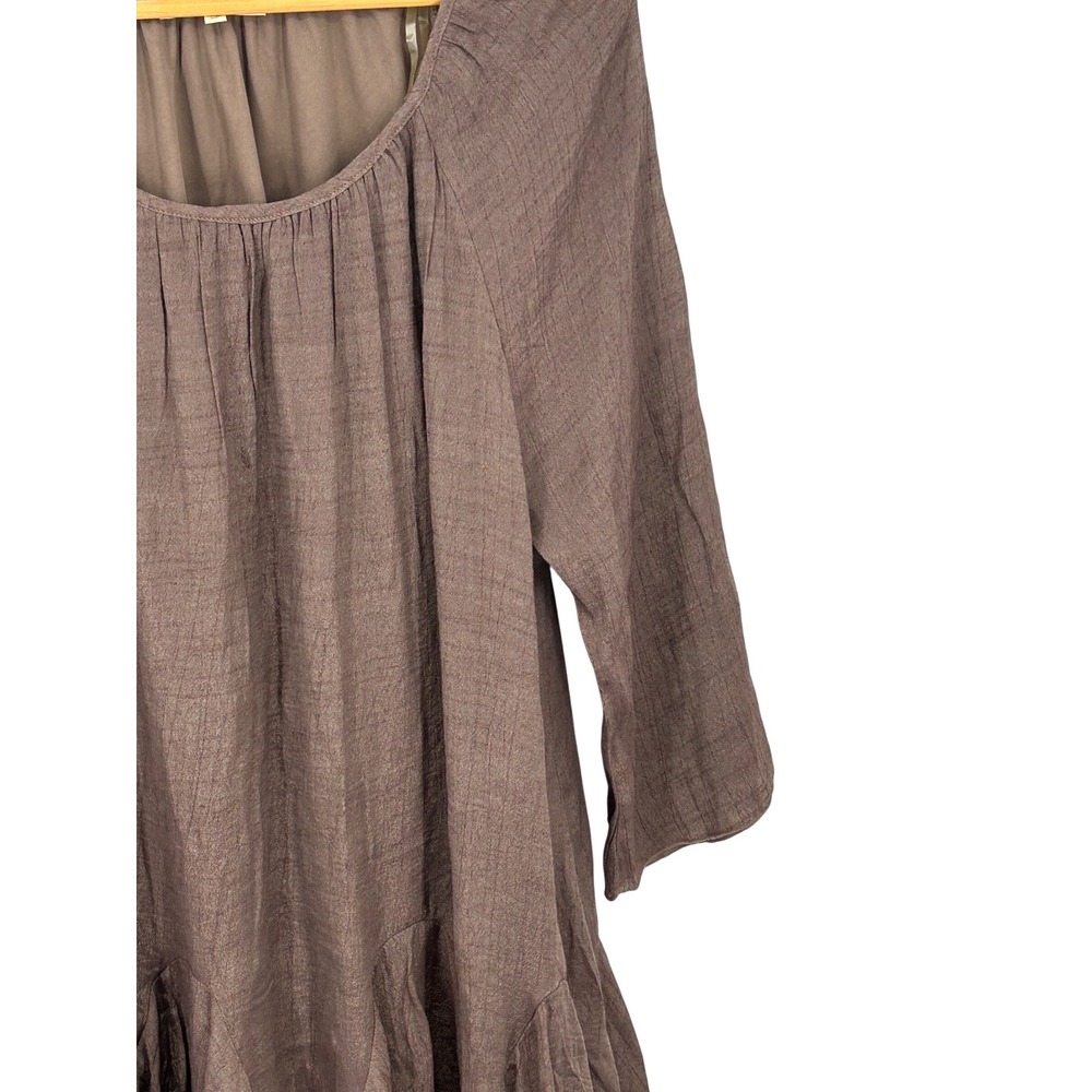 Indigo Soul Brown Ruffle Hem Tunic Top Boho Lagenlook XL - Picture 7 of 8